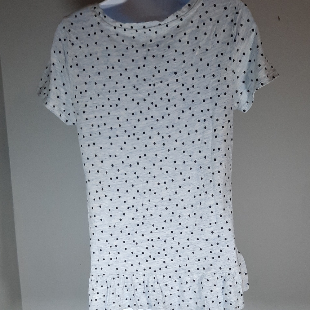 Talbots Light Blue With Black Polka Dot Ruffle Top - Picture 3 of 4
